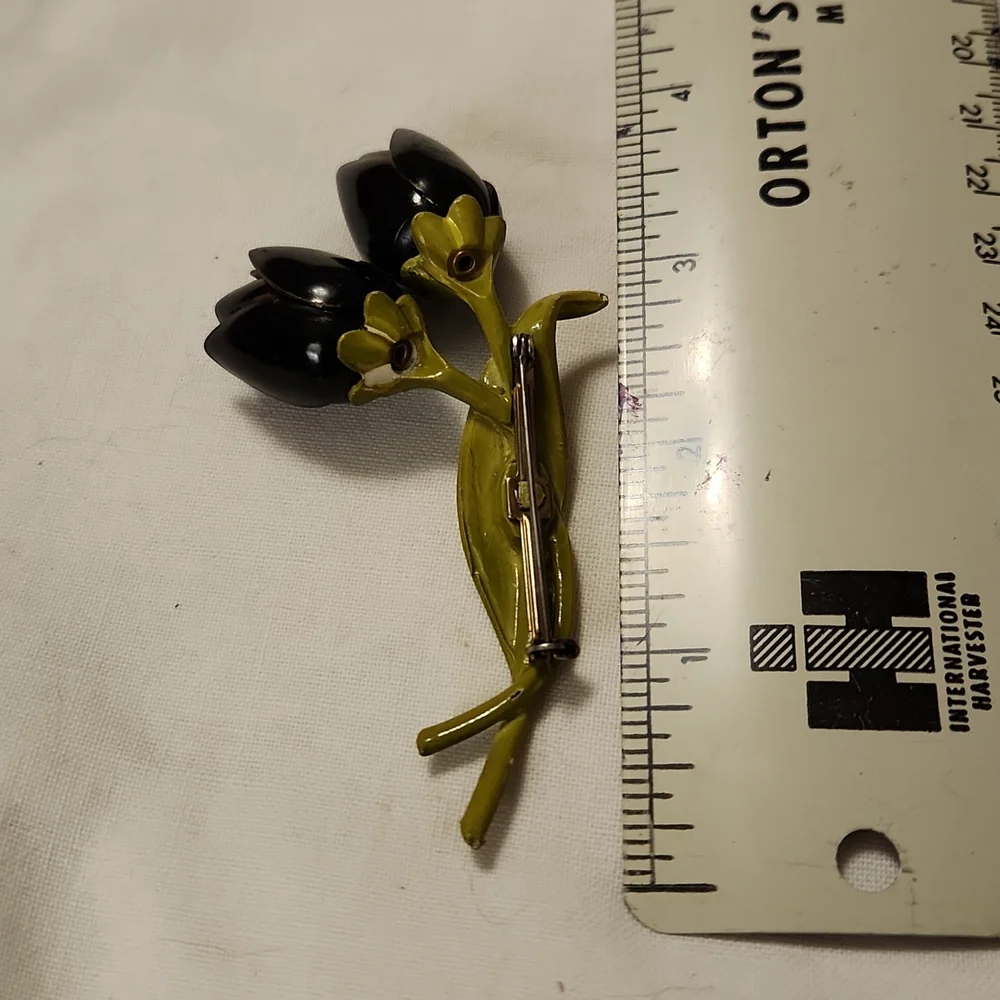 Vintage Double Black Tulip Brooch
